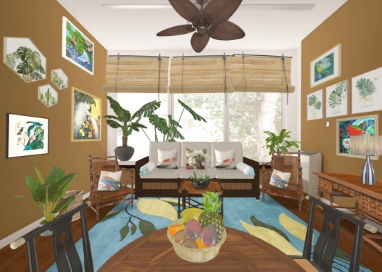 small Tropical Apt living room Ding area Design Rendering