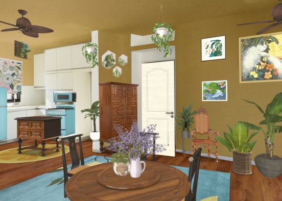 small tropical appt. Dining and kitchen  Design Rendering