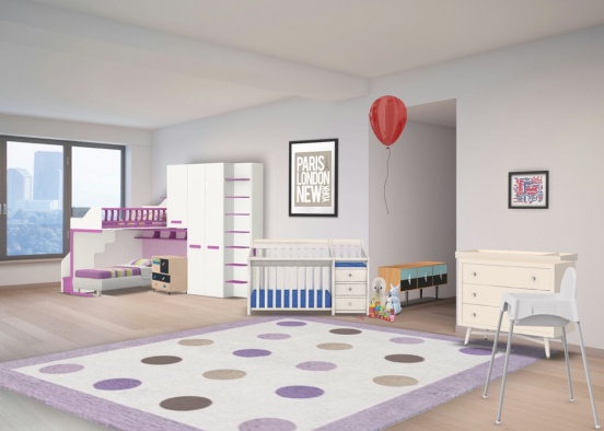 Twins and Baby bedroom Design Rendering