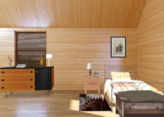 A cabin bedroom Design Rendering