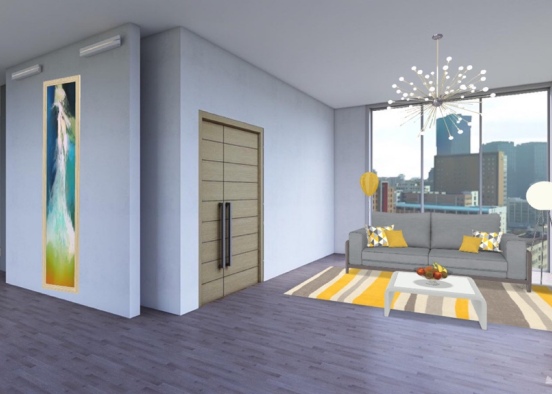 yellow small living room Design Rendering