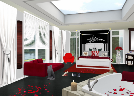 Valentine's hotel suite with lake view & in room bath for 2.  Design Rendering