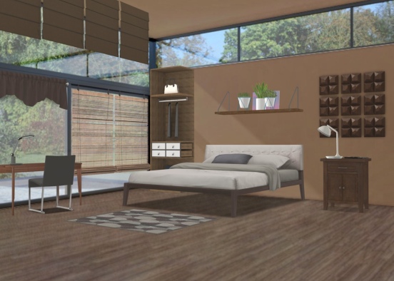 natural wood guest room Design Rendering
