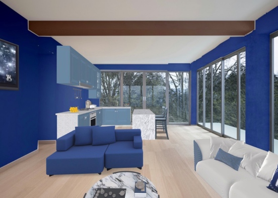 blue kitchen and living Design Rendering