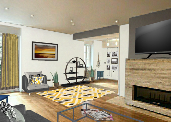 Warm contemporary living room Design Rendering