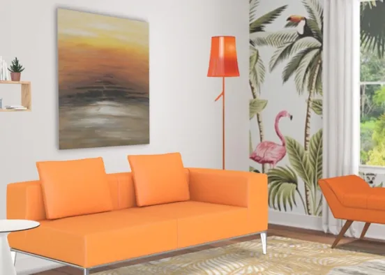 orange themed living room with a dash of nature  Design Rendering