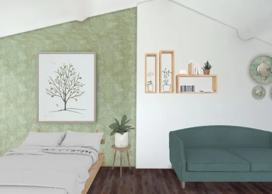 green themed city bedroom  Design Rendering