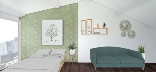 green themed city bedroom 