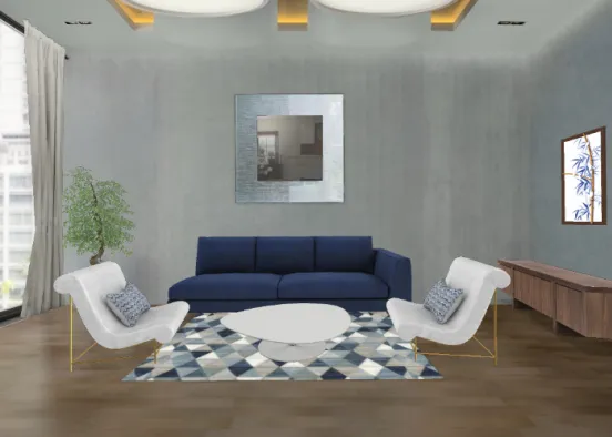 Sala de estar azul Design Rendering