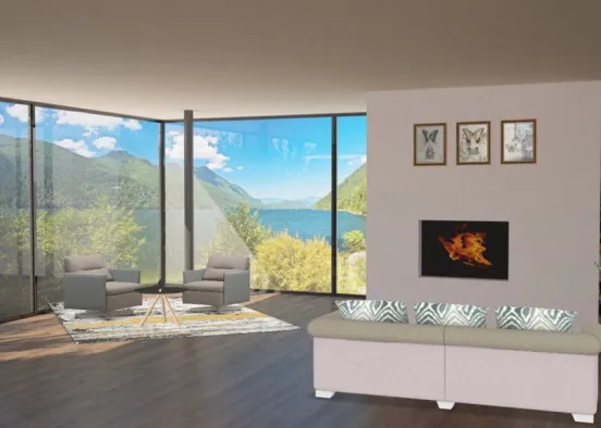 lake view living room Design Rendering