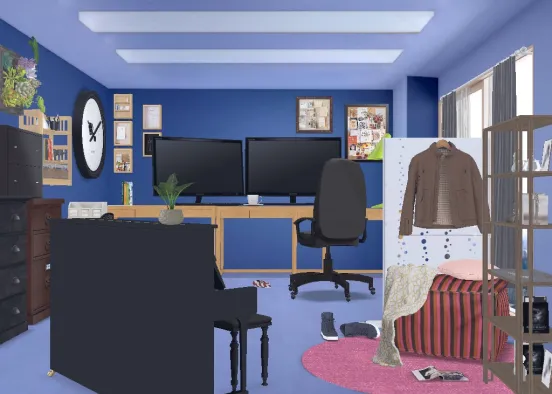 the office of a gamer and pionoist  Design Rendering