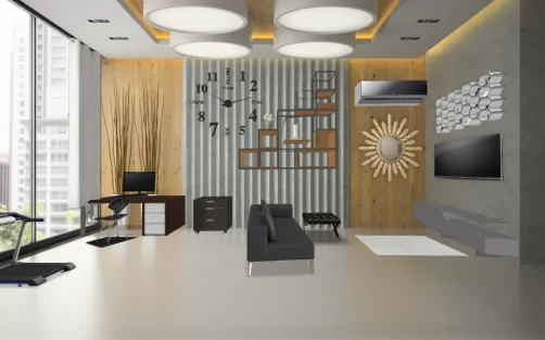 Condo unit design living room/gym/office 