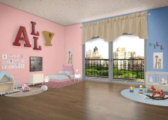 brother and sister toddler and baby room Design Rendering