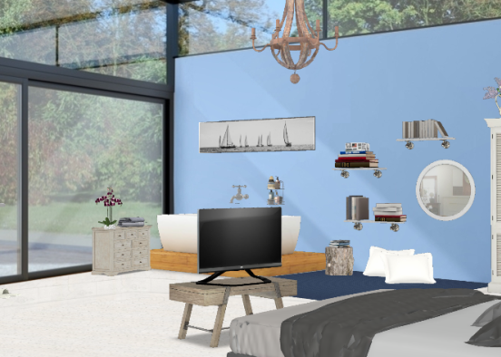 Blue bedroom with tube Design Rendering
