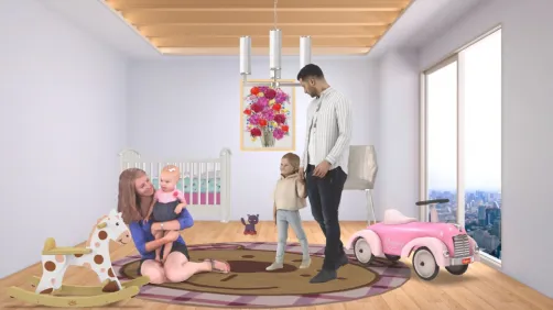 kids room with dad and older kid walking over to mom and baby😽💕💕 pls heart this