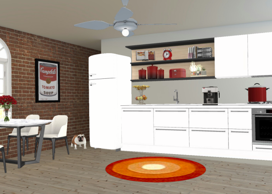 Red kitchen Design Rendering