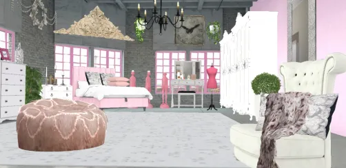 Lofty Girly pink & white bedroom