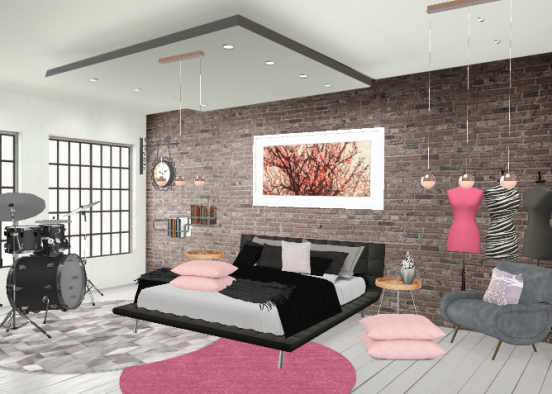 Chambre industrielle chic 🍨🎀♀️🍦🌹💐🏵👒💗👩🐩 Design Rendering