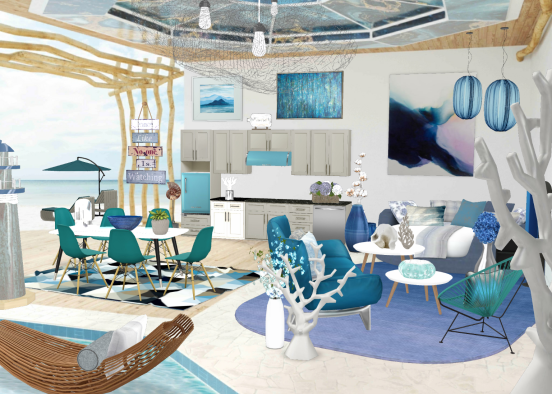 Salon +salle à manger thème mer 🌊 Design Rendering