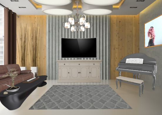 Living room of grey and brown Design Rendering