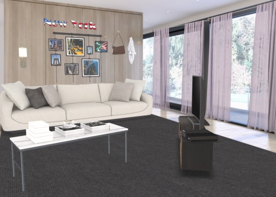 living room mainly black and white  Design Rendering