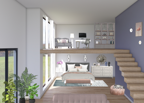 Спальня, гостиная и кабинет в одном Design Rendering