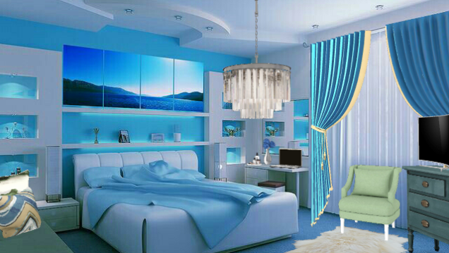 Beautiful bedroom,blue and green