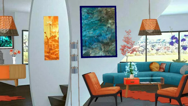 Blu and orange living room