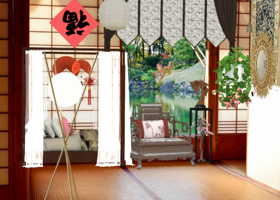 Chinese and Japanese bedroom  Design Rendering