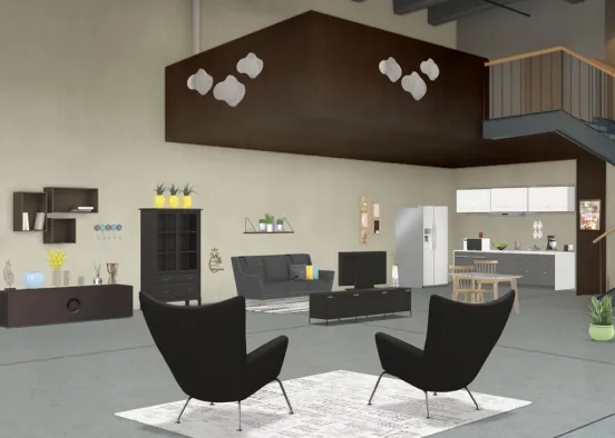 loft moderno en tonos negro- Grises  Design Rendering