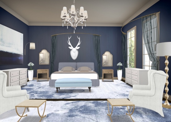 blue luxury bedroom  Design Rendering