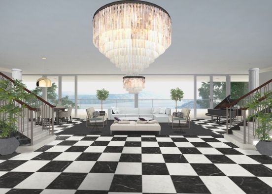 luxury black&white living room  Design Rendering