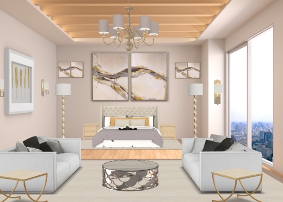 gold and white bedroom  Design Rendering