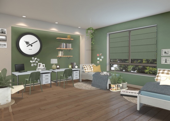 Mellow Greens (twin bedroom) Design Rendering