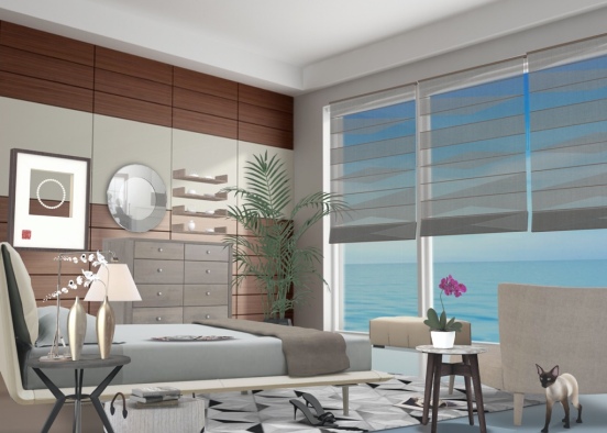 Modern bedroom at the beach.   Design Rendering