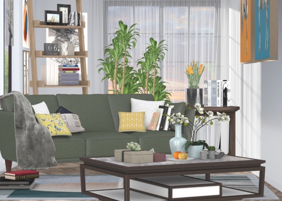 Living Room With Books Design Rendering