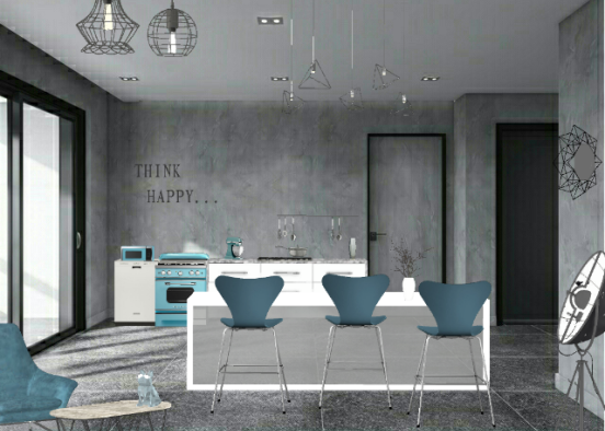 Cuisine gris/bleu Design Rendering