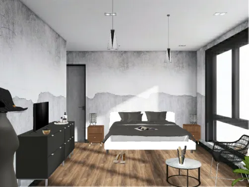Chambre parentale noir et bois