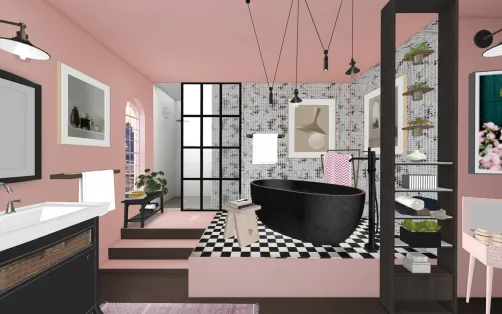 Black and pink bathroom