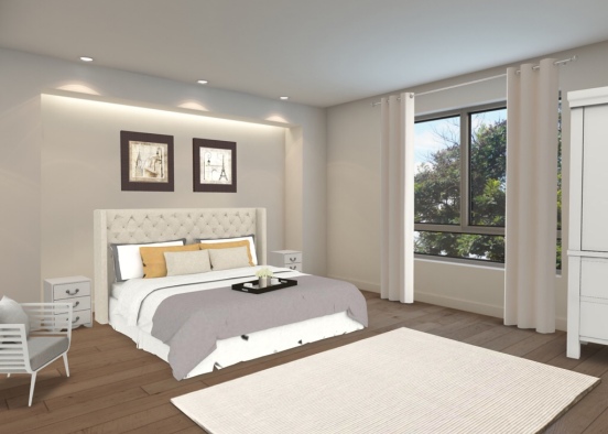mid century style bedroom Design Rendering