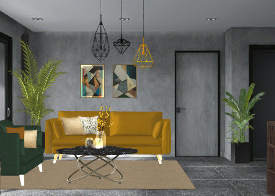 Mustard/green living room Design Rendering