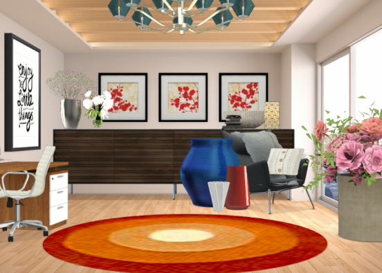 Office simple and floweriful Design Rendering