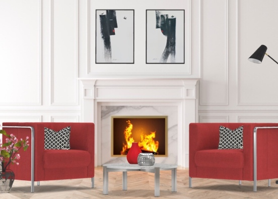 Red Sitting Room Design Rendering