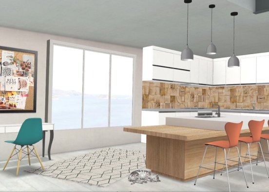Kitchen with a Pop of Color Design Rendering