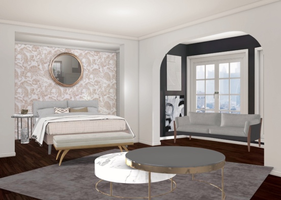 gold white and grey bedroom Design Rendering
