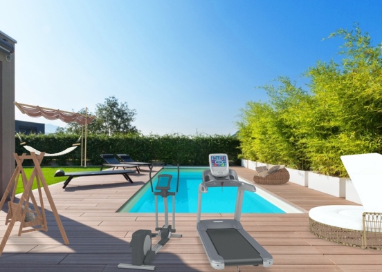 Outdoor Pool and Relaxation Place Design Rendering