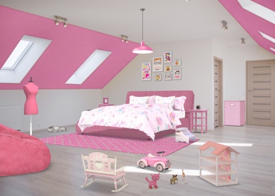 Little Girl Pink Room Design Rendering