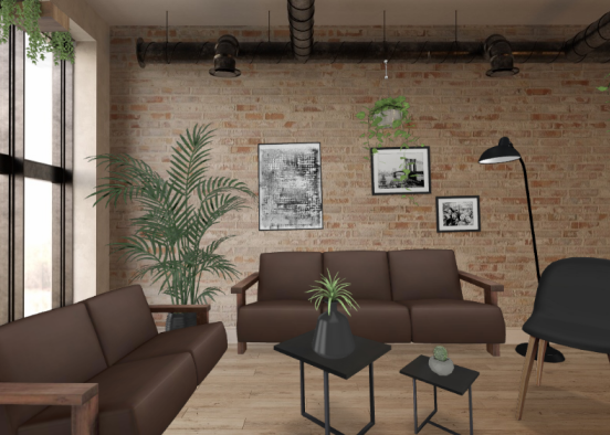 Industrial living room Design Rendering