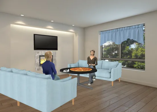 Blue living room  Design Rendering