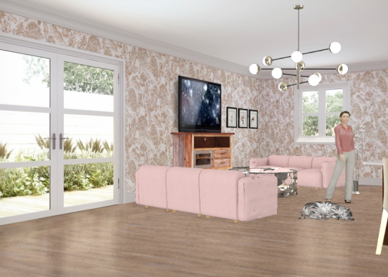 Sala de estar pink Design Rendering
